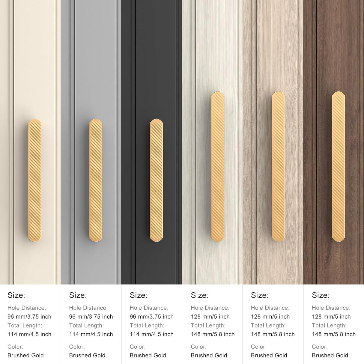 different brushed gold pulls size