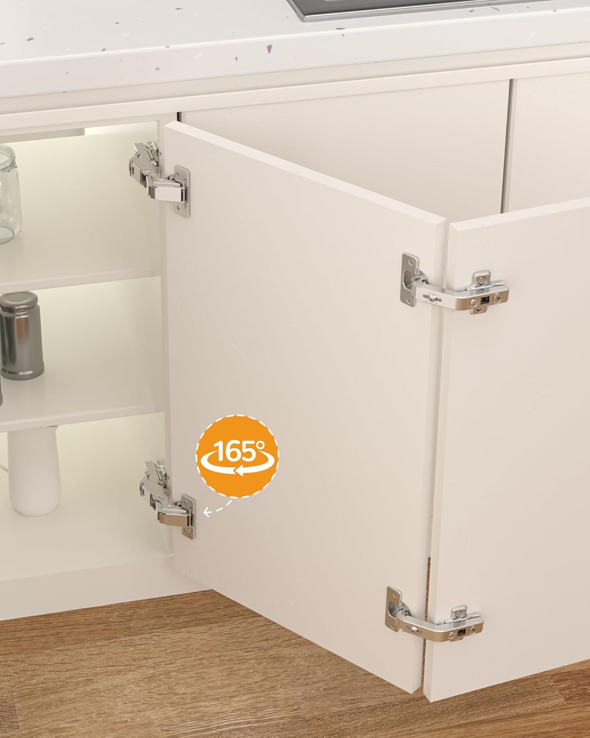 Chibery 165° Soft Close Kitchen Corner Hinges, Lazy Susan Cabinets, Face Frame, Clip On Plate for Easy Installation, Hidden Face Mount, 3D Concealed Slow Self Closing for Folden Cupboard