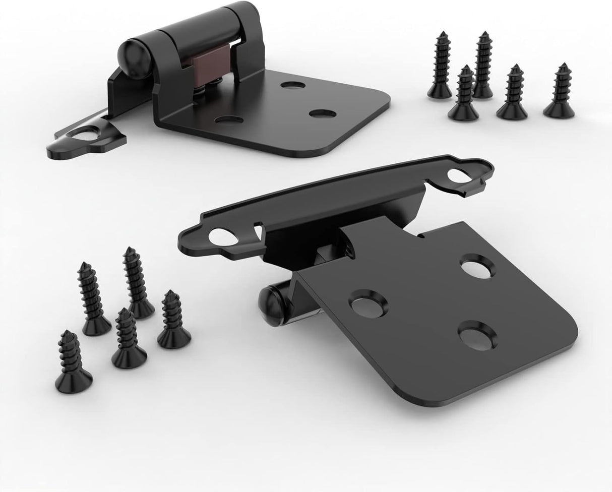 Chibery 1/2" Matte Black Overlay Cabinet Hinges, Self Closing Flush Mount Hinges with Door Bumper, Variable Decorative Hardware for Bathroom, Furniture, Kitchen Cabinet Doors