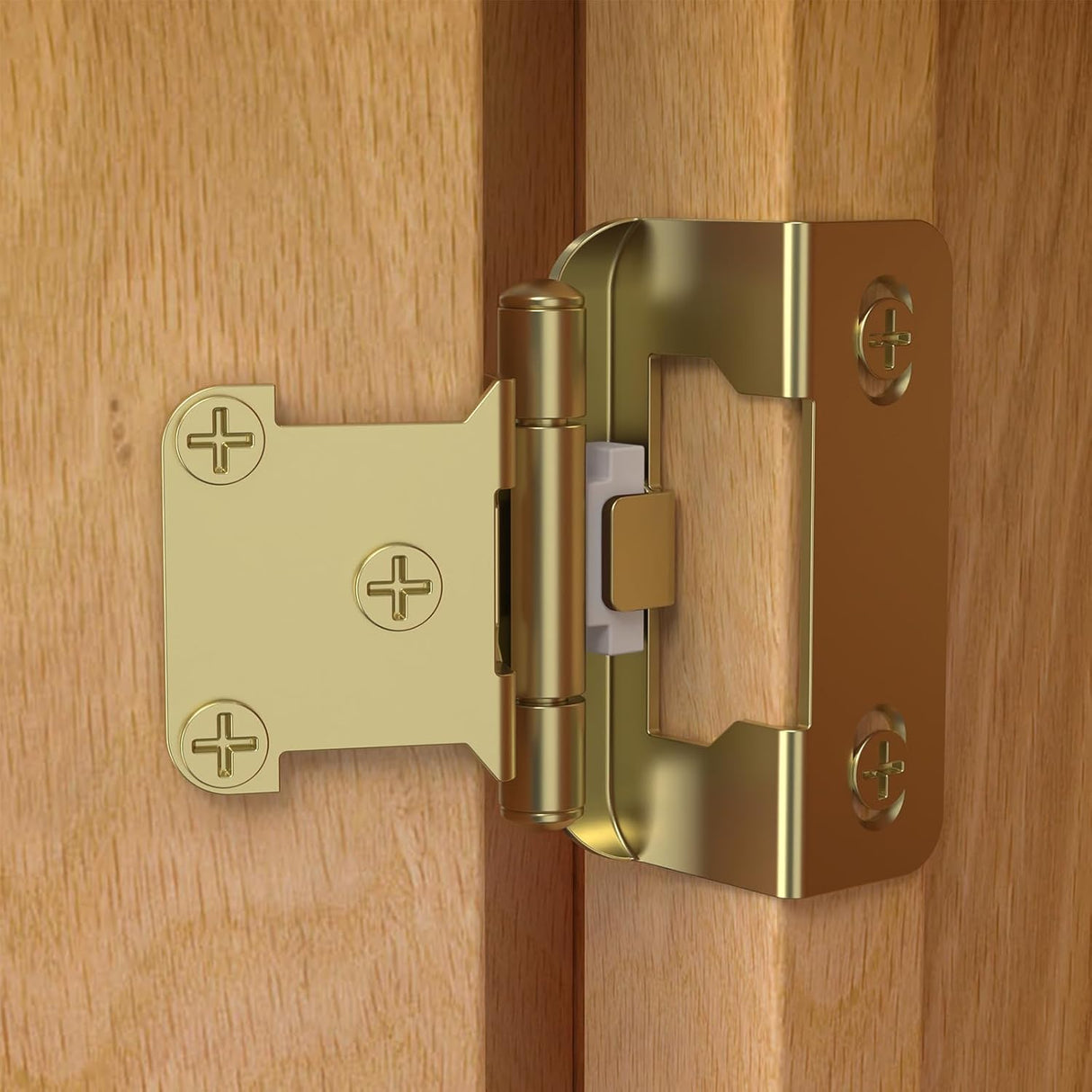 Chibery Brass Gold 1/2 inch Overlay Semi Partial Wrap Around Cabinet Hinges, Self Closing Face Frame Variable Decorative Replacement, Kitchen Hardware, with Screw & Quiet Bumper