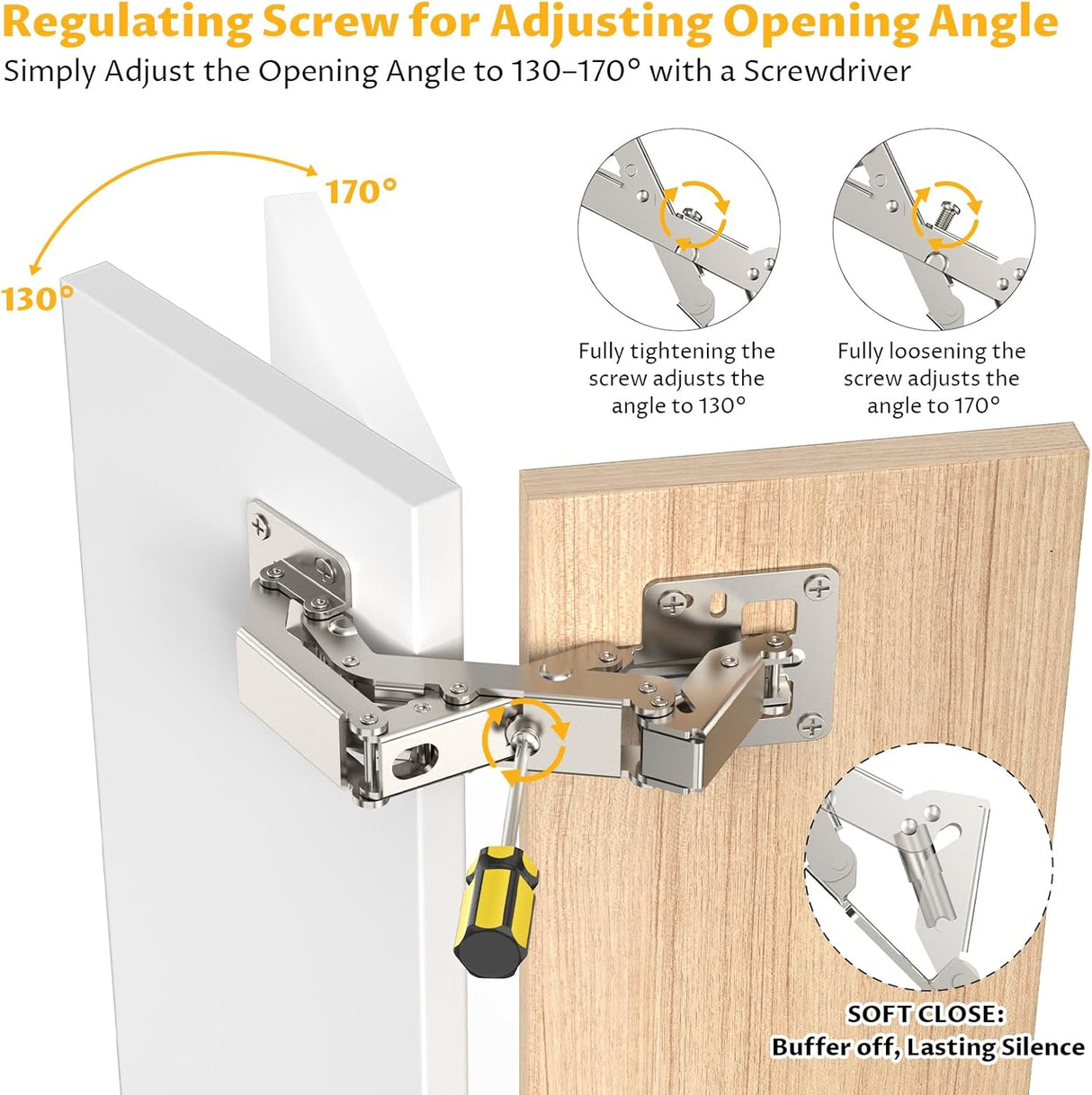 Chibery 170° Soft Close Cabinet Hinges, Slow Smooth Hidden Frameless Lazy Susan Hinge, Concealed Hardware Surface Mount, Lid Support Trap Door, Self Closing for Corner, Kitchen Cupboard