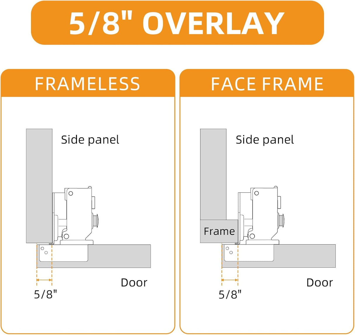 Chibery Overlay Soft Close Face Frame & Frameless Hinges, Stainless Steel Quiet 3D Concealed for Kitchen Door, 105° Slow Smooth Hardware Replacement, Self Closing Hidden, Satin Nickel