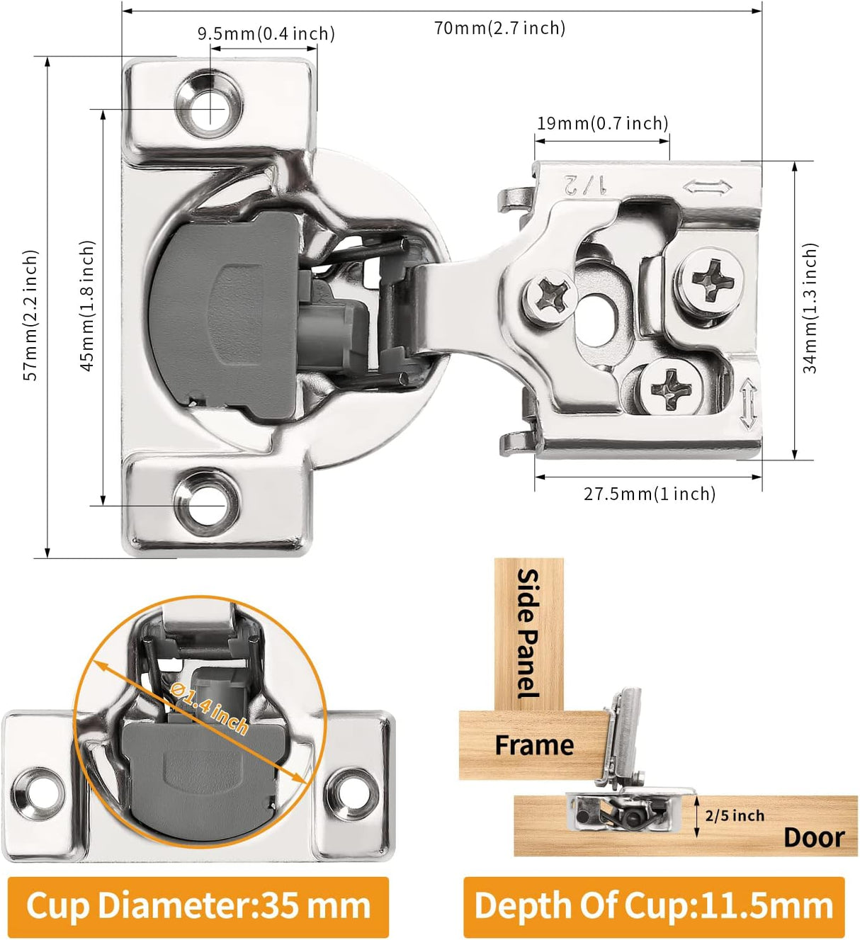 105° Open Angle 3D Soft Close Concealed Hinge for Face Frame Door