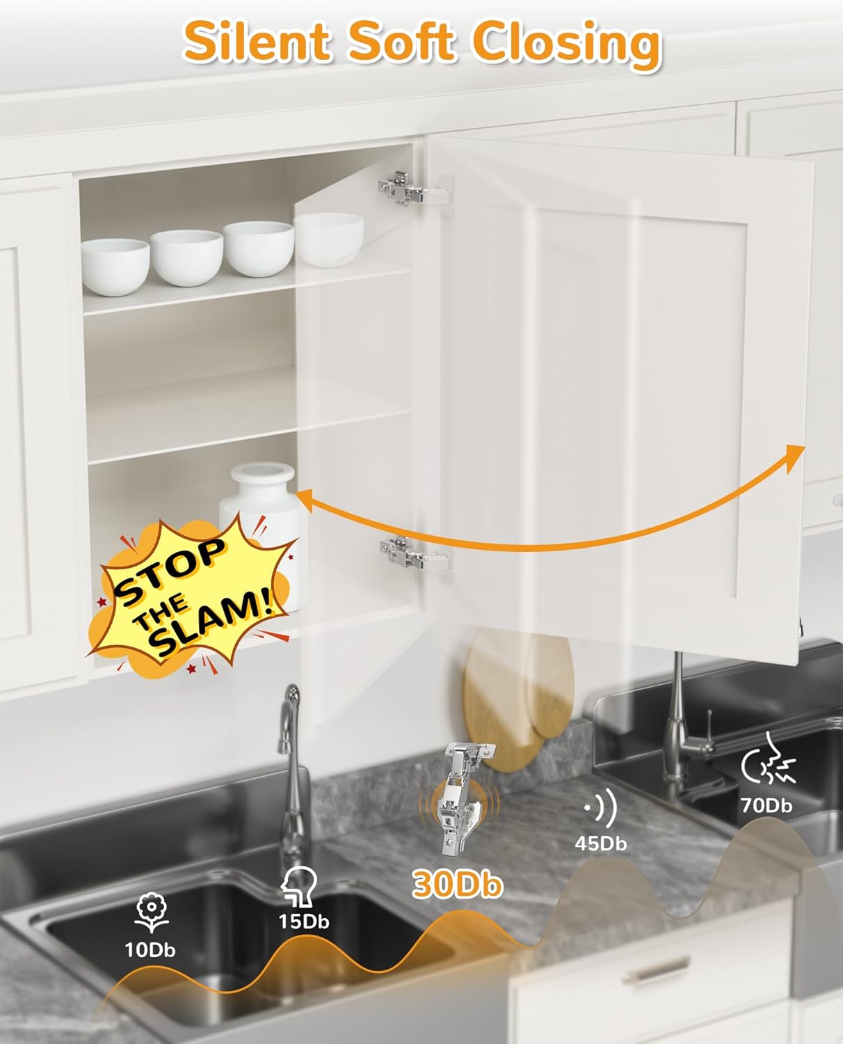 Chibery 165° Frameless Soft Close Kitchen Corner Hinges, Lazy Susan Cabinets, Clip On Plate for Easy Installation, Hidden Face Mount, 3D Concealed Slow Self Closing for Folden Cupboard