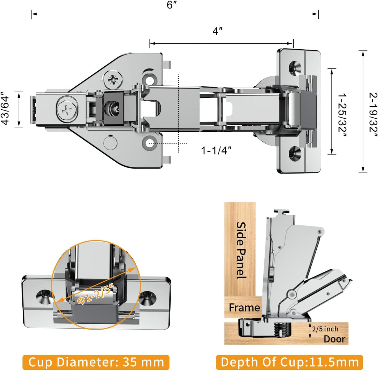 Chibery 165° Lazy Susan Hinge, Face Frame, CLIP ON Plate for Easy Installation, Soft Close Multi-pivot Concealed hardware for Corner Kitchen Cabinet, Cupboard Folded, Folden Door, Closets