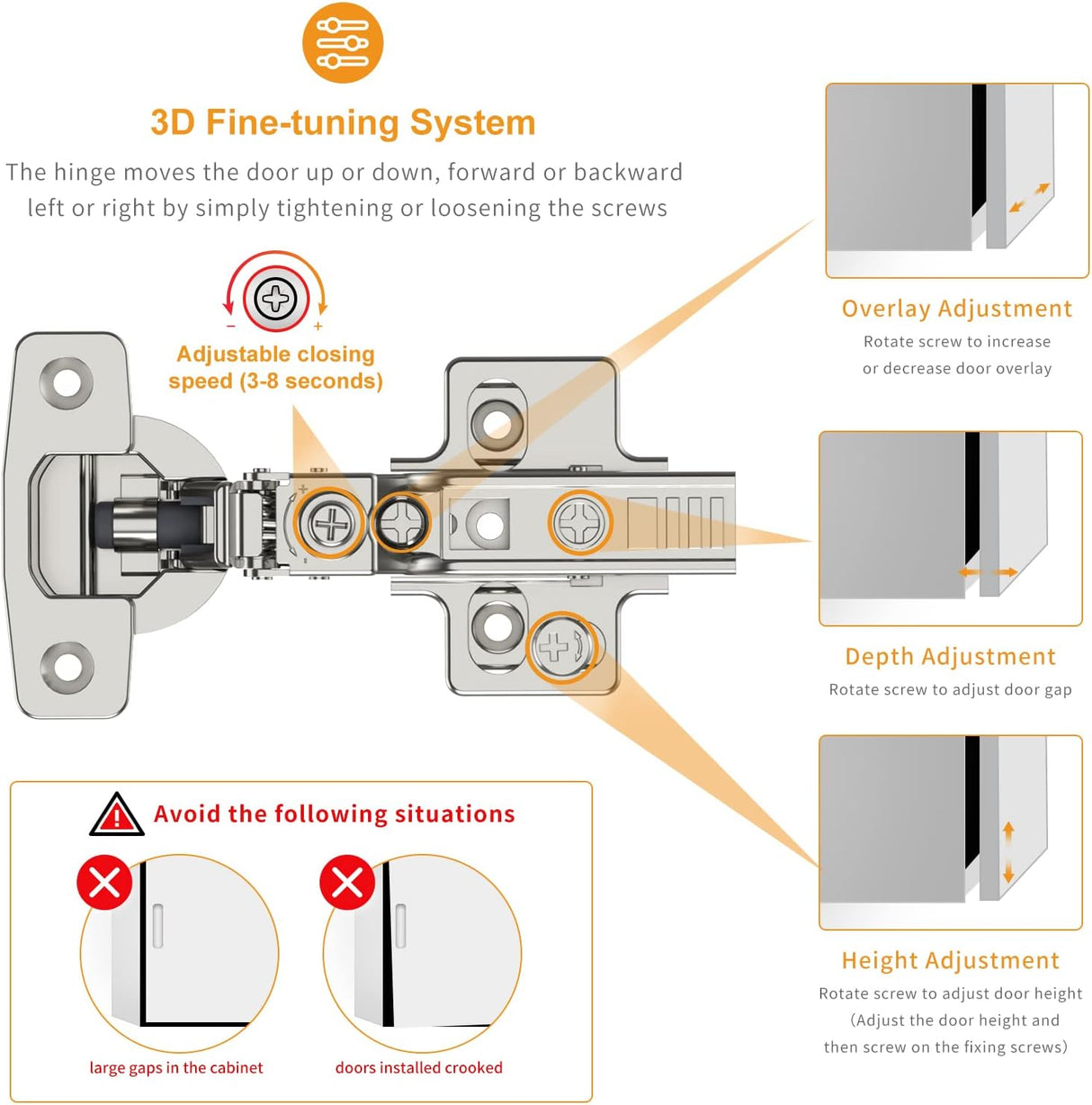 Chibery Frameless Soft Close Concealed European Hinges, Self Closing Satin Nickel, 105 ° Open Angle 4D Adjustment, Speed Control, Clip On, Stainless Steel for Cabinet Door