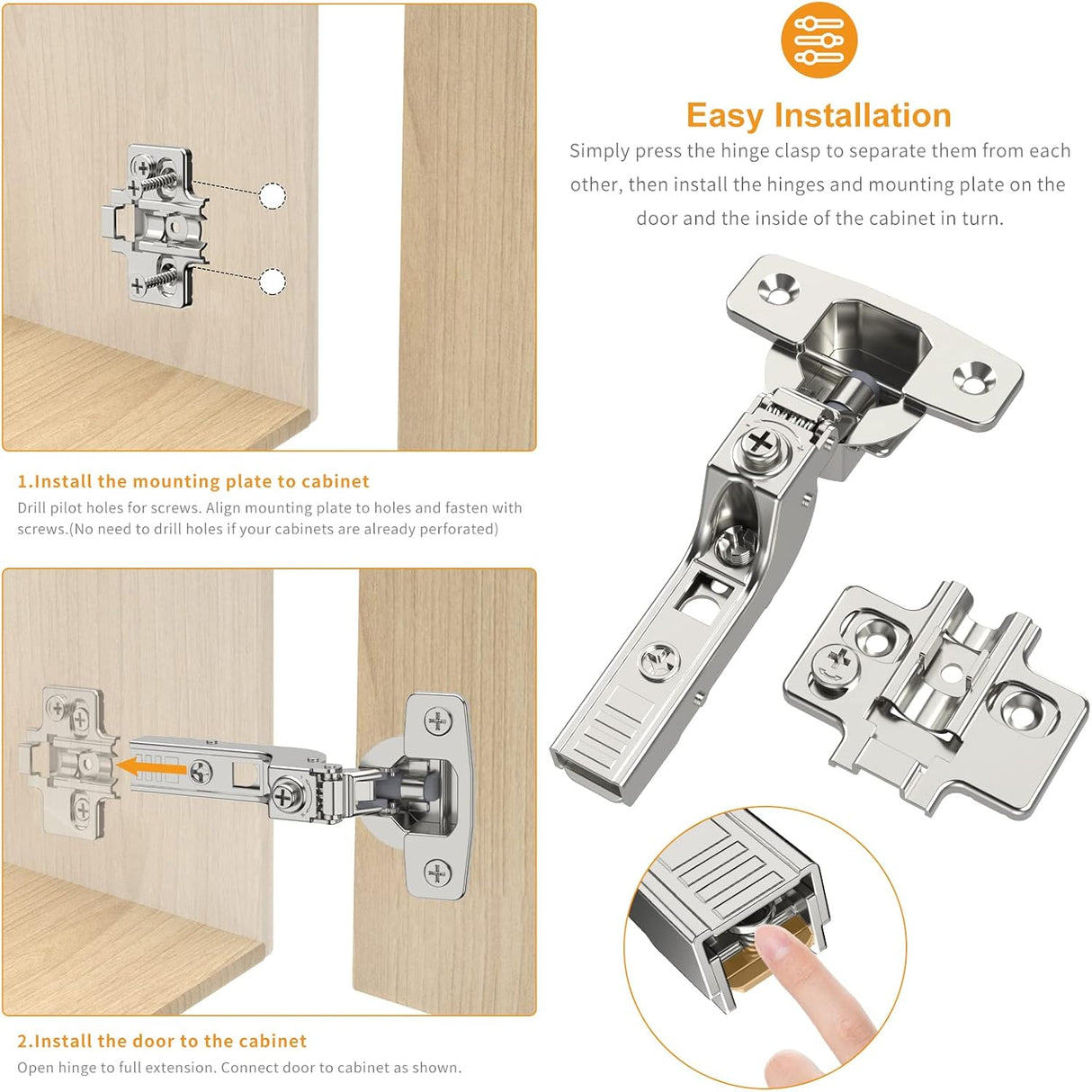 Chibery Frameless Soft Close Concealed European Hinges, Self Closing Satin Nickel, 105 ° Open Angle 4D Adjustment, Speed Control, Clip On, Stainless Steel for Cabinet Door