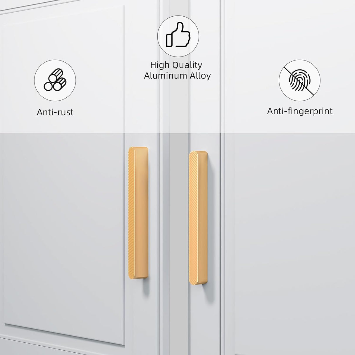 Description of brushed gold handle features