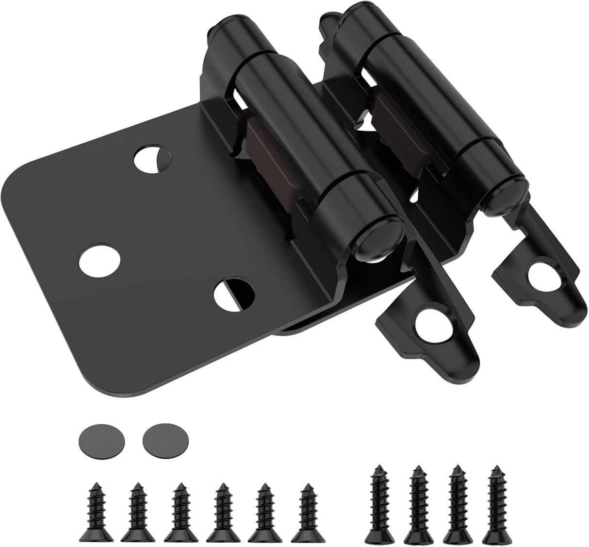 Chibery 1/2" Matte Black Overlay Cabinet Hinges, Self Closing Flush Mount Hinges with Door Bumper, Variable Decorative Hardware for Bathroom, Furniture, Kitchen Cabinet Doors