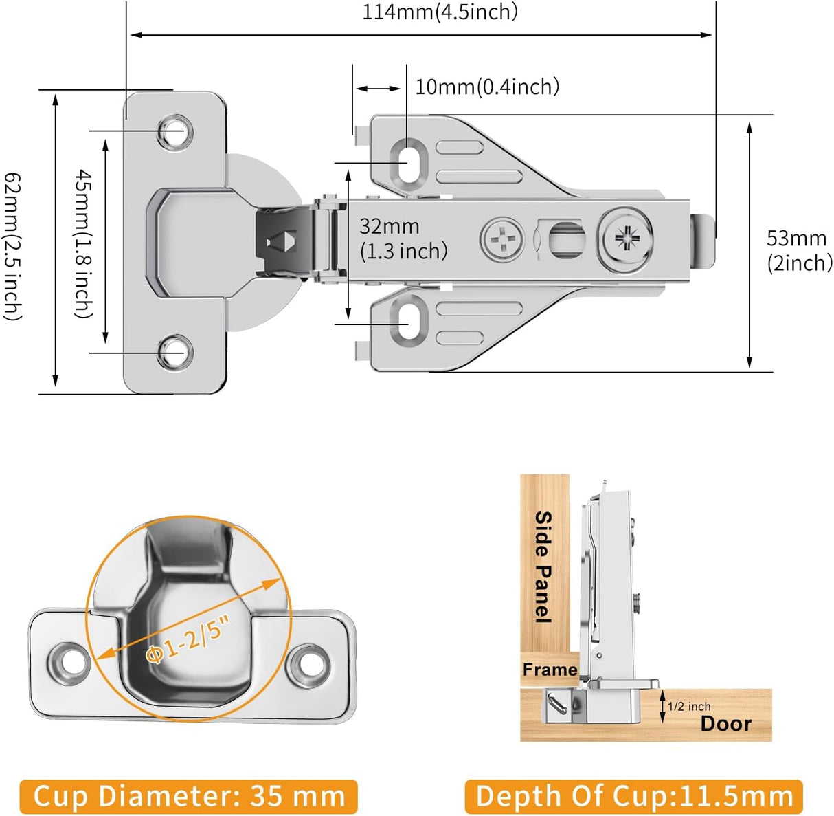 3D Self Soft Closing Hidden 105° Open Angle Small Door Gap Hinges for Face Frame Door