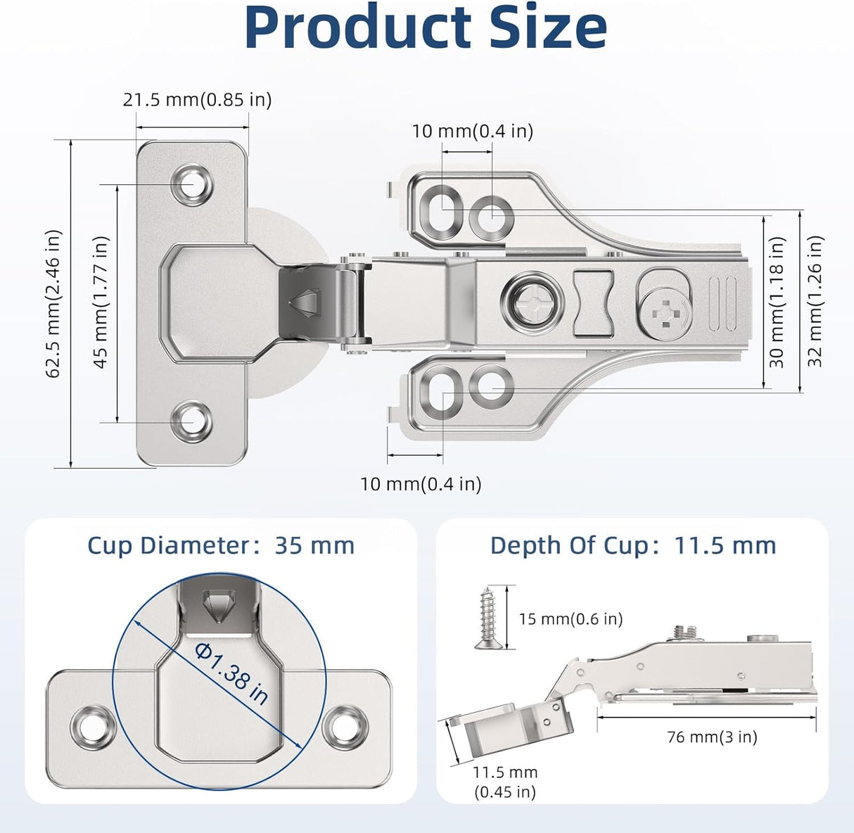 Chibery Soft Close Concealed Hinge for Face Frame & Frameless Door, 3D Adjustment, Clip-on Plate, Slow Self Closing Hidden Satin Nickel, 105° Stainless Steel Hinges