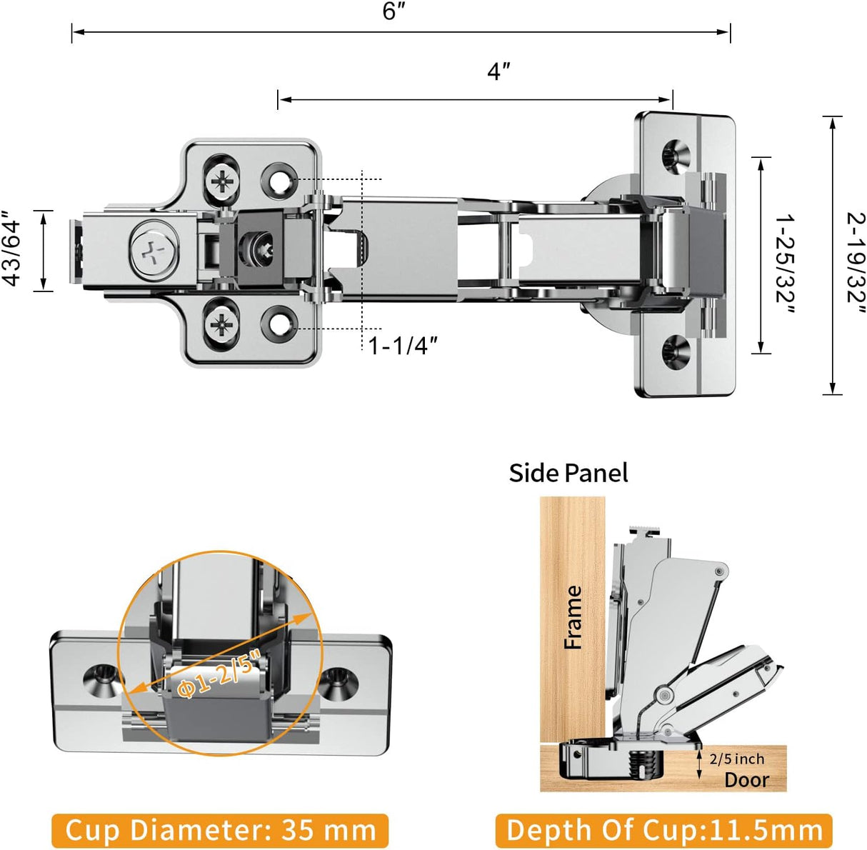 Chibery 165° Frameless Lazy Susan Hinge, Clip ON Plate for Easy Installation, Soft Close Multi-Pivot Concealed Hardware for Corner Kitchen Cabinet, Cupboard Folded, Folden Door, Closets