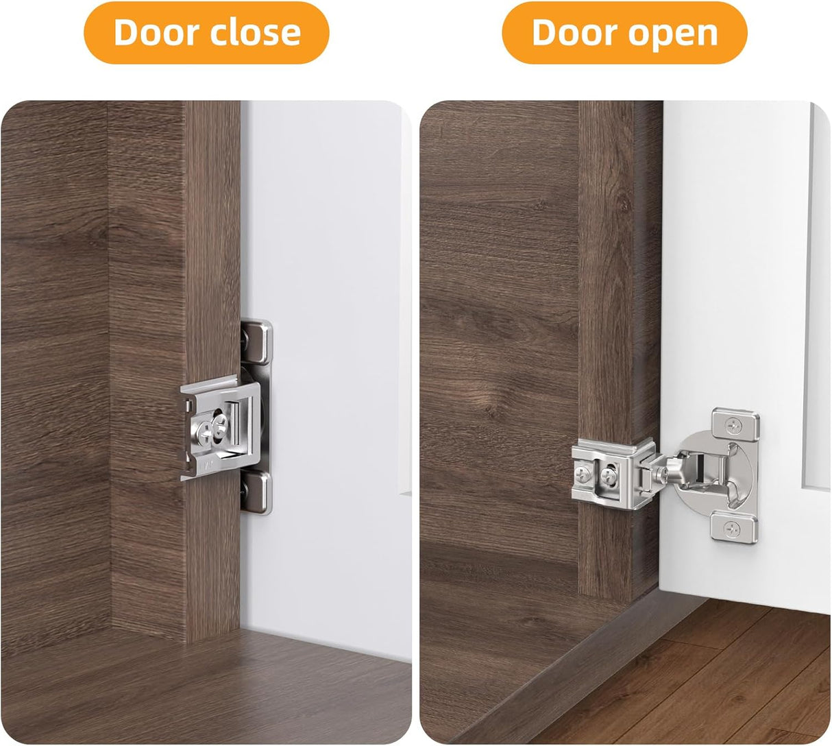 Chibery Non-Slow Close Regular Hinges, Concealed Cabinet Hinges for Face Frame Door, Self Closing Hidden, 105° Opening, Easy-on Dowels & Self-Tapping Wooden Screws