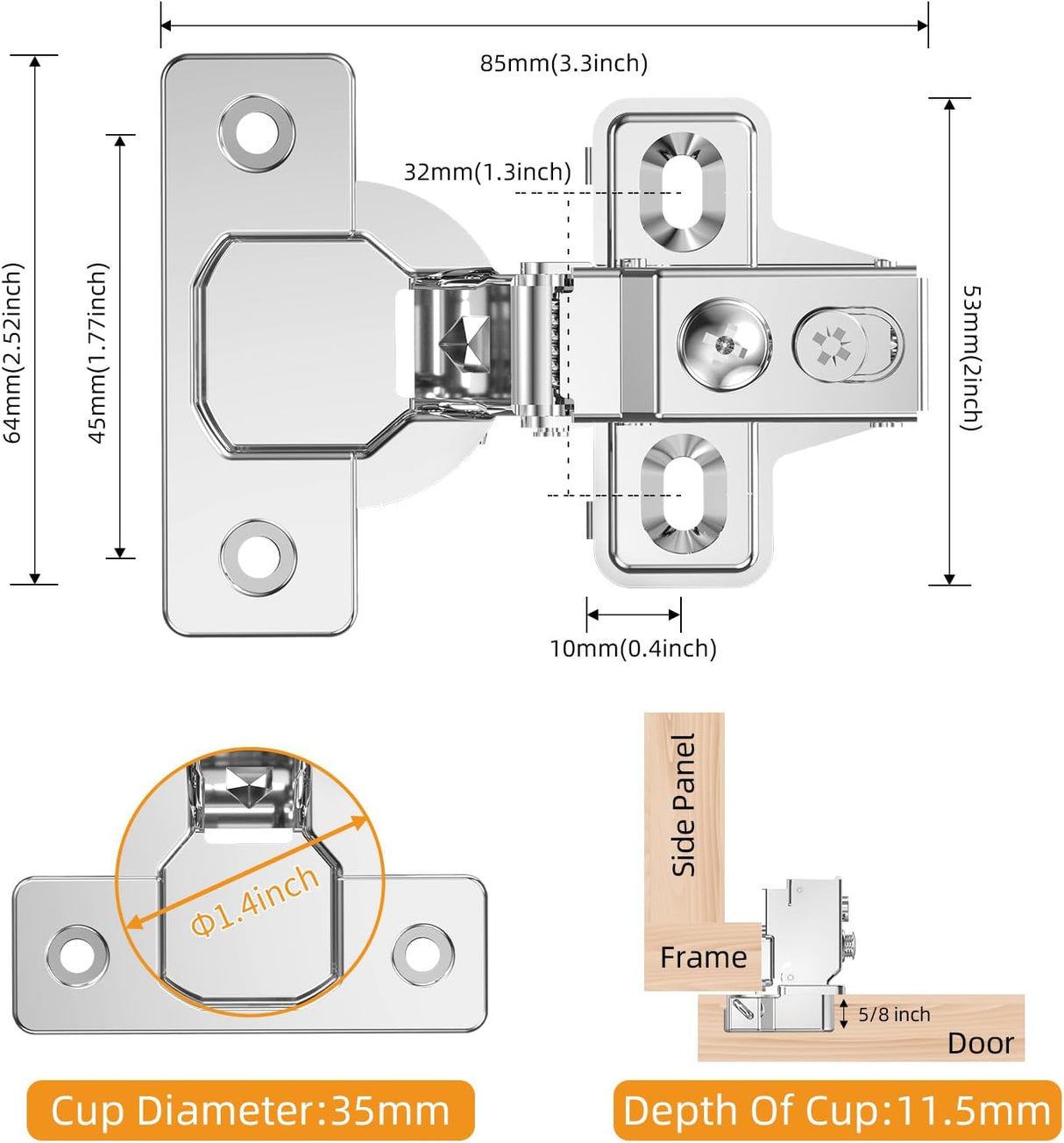 Chibery Overlay Soft Close Face Frame & Frameless Hinges, Stainless Steel Quiet 3D Concealed for Kitchen Door, 105° Slow Smooth Hardware Replacement, Self Closing Hidden, Satin Nickel