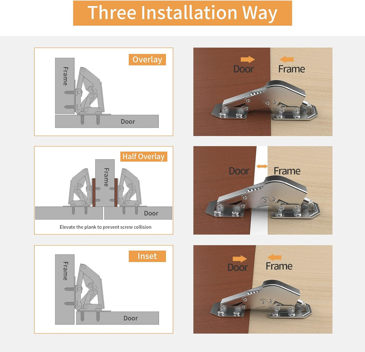 Chibery 90° Soft Close Surface Mount Spring Hinges, Easy Installation No Pre-drilled, Noiseless Frameless Hidden Concealed Kitchen Cabinet Hinge for Cupboard Folded Replacement Hardware