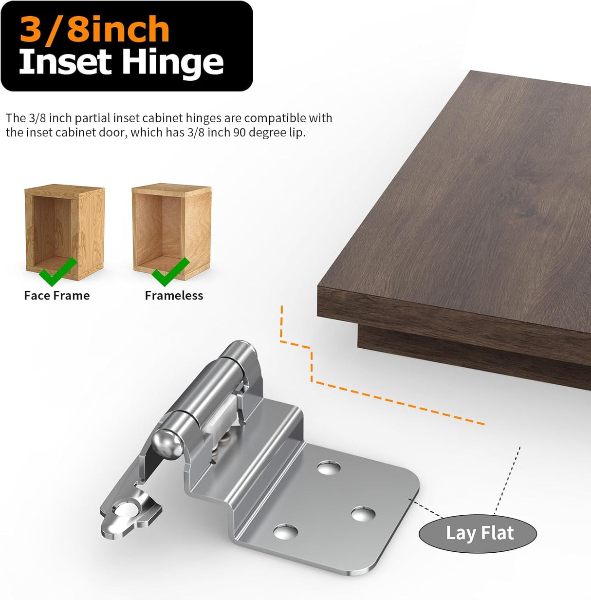 Chibery Chrome 3/8 Inch Inset Cabinet Hinges Self Closing Flush Face Mount Hinges with Door Bumper, Variable Decorative Hardware for Bathroom, Furniture, Kitchen Cabinet Doors