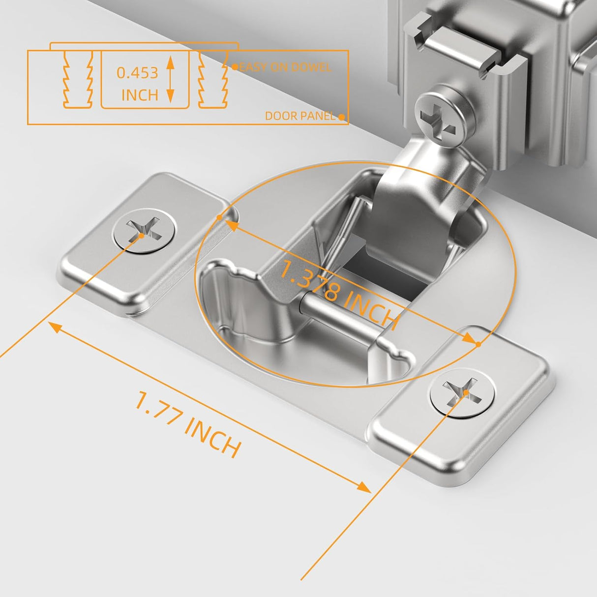 Chibery Non-Slow Close Regular Hinges, Concealed Cabinet Hinges for Face Frame Door, Self Closing Hidden, 105° Opening, Easy-on Dowels & Self-Tapping Wooden Screws