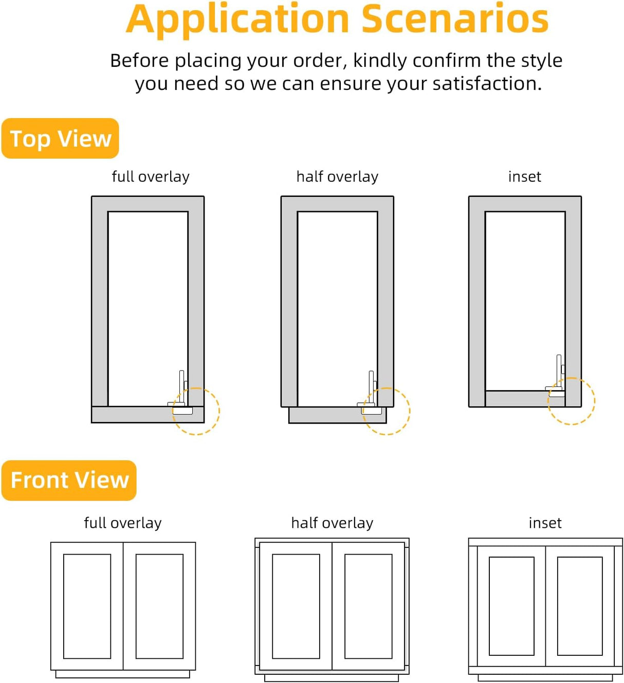Chibery Nickel Plated Cabinet Hinges, Regular Standard Closing, Slide-on, Self-Closing, Frameless Concealed Euro 105 Degree Compact Hinges for Kitchen, Bathroom