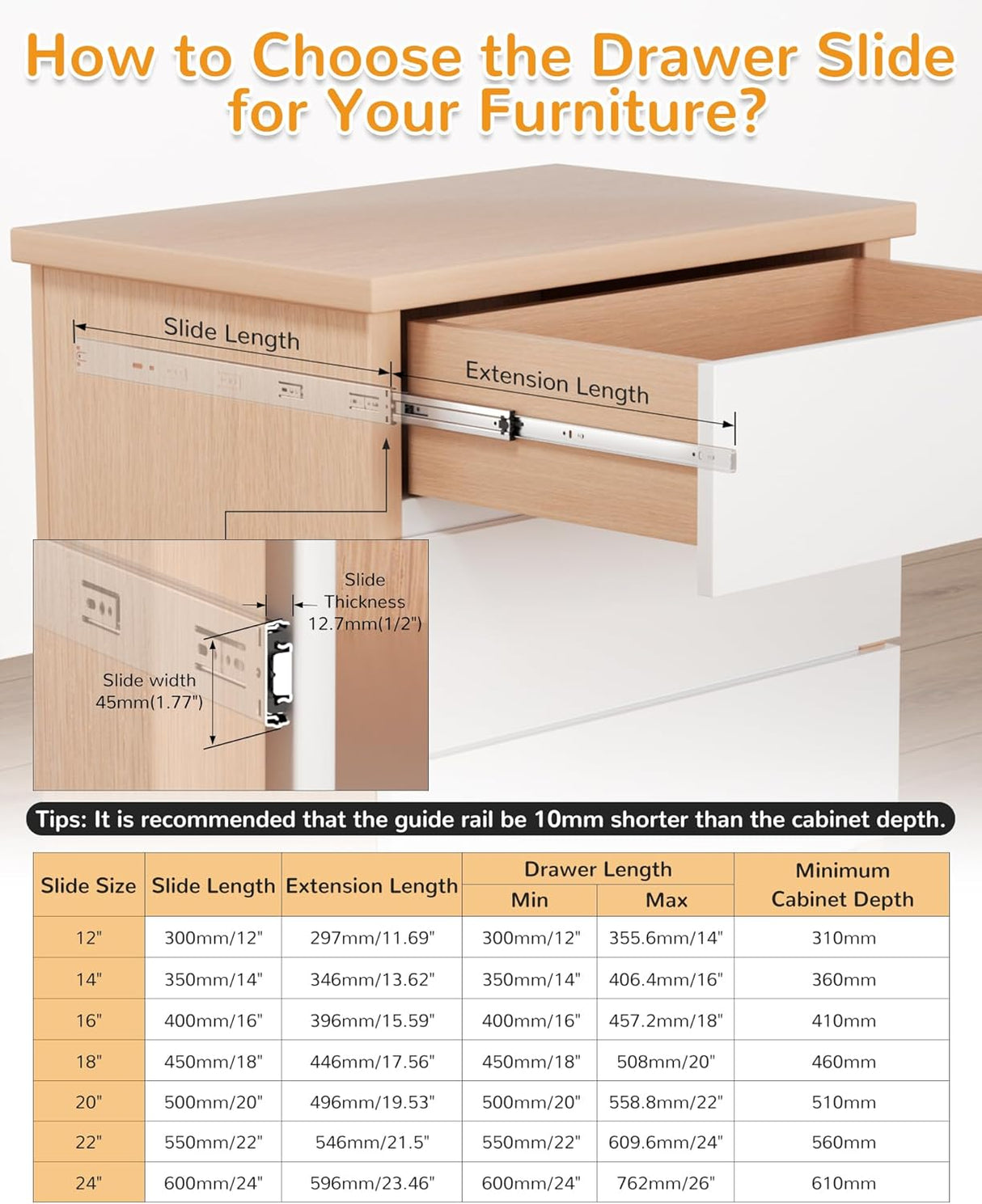 Side Mount Soft Close Drawer Slides
