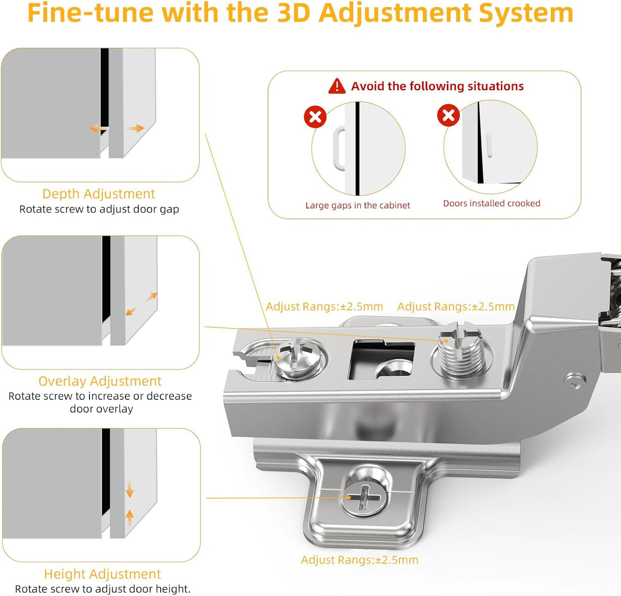 Chibery Nickel Plated Cabinet Hinges, Regular Standard Closing, Slide-on, Self-Closing, Frameless Concealed Euro 105 Degree Compact Hinges for Kitchen, Bathroom