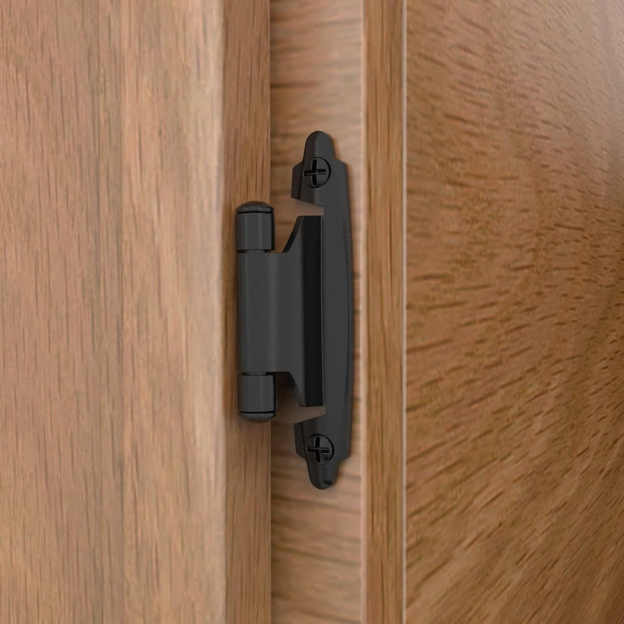Chibery 1/2" Matte Black Overlay Cabinet Hinges, Self Closing Flush Mount Hinges with Door Bumper, Variable Decorative Hardware for Bathroom, Furniture, Kitchen Cabinet Doors