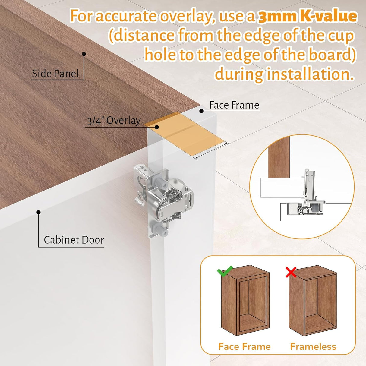 Chibery 3D Soft Close Concealed Hinge for Face Frame Door, Self Closing 105° Smooth Slow Close Quite Hinges, Hidden Stainless Steel Hinge for Kitchen Cabinet Door, Satin Nickel