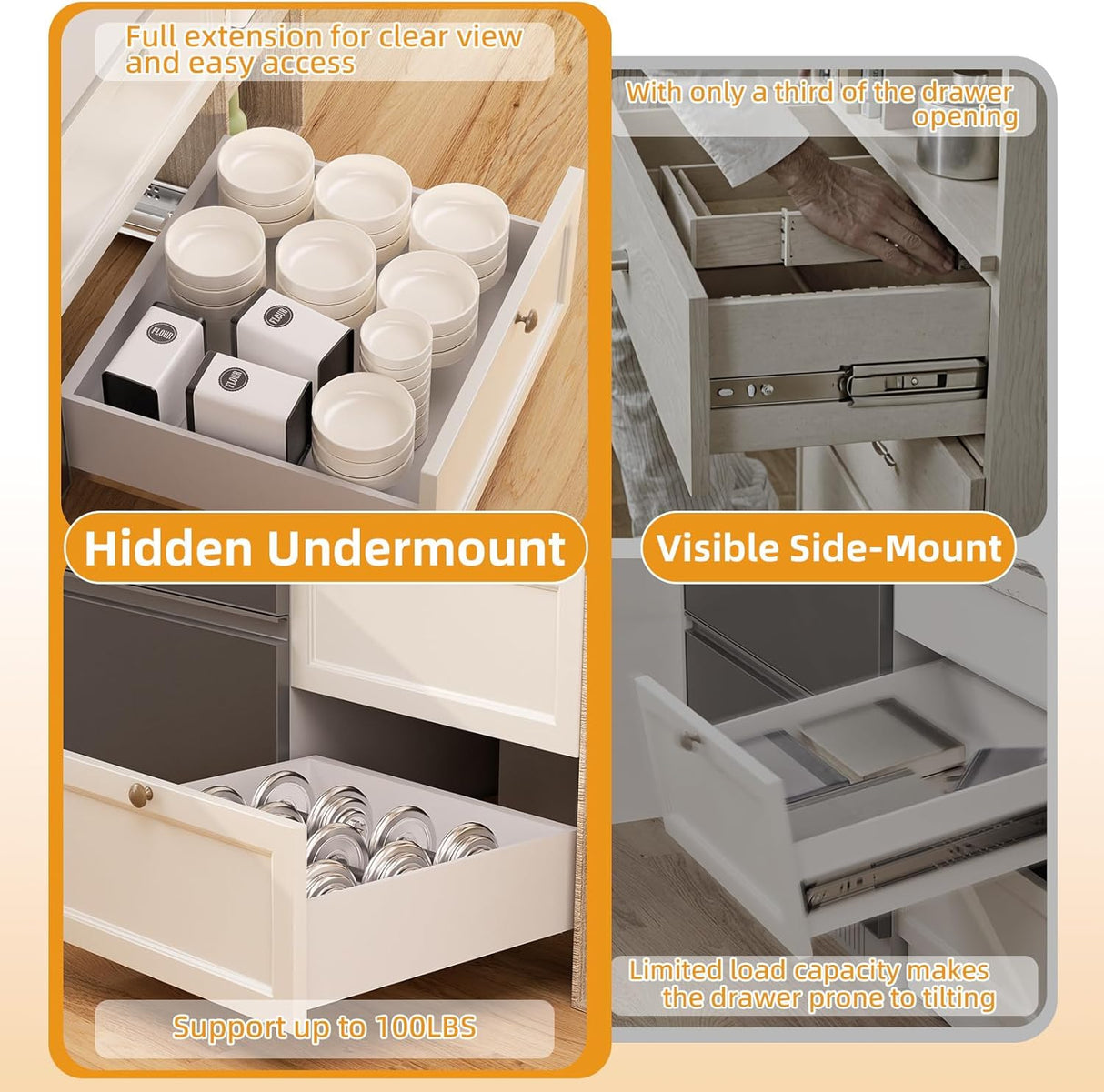 Chibery Undermount Soft Close Drawer Slides, Full Extension 3D Locking Device, Rear Mount Brackets, Concealed Bottom Mount Rails for face Frame Cabinet, 100 LB