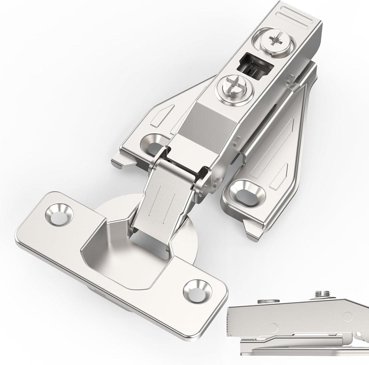 Chibery 1/8", 1/4", 3/8", 5/16" Overlay Soft Close Concealed Hinge for Face Frame Door & Frameless Door, 3D Clip-on Plate, Self Closing Hidden Satin Nickel, 105° Angle