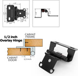 Chibery Matte Black 1/2 inch Overlay Semi Partial Wrap Around Cabinet Hinges, Self Closing Face Frame Variable Decorative Replacement, Kitchen Hardware, with Screw & Quiet Bumper