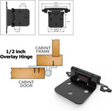 Chibery 1/2" Matte Black Overlay Cabinet Hinges, Self Closing Flush Mount Hinges with Door Bumper, Variable Decorative Hardware for Bathroom, Furniture, Kitchen Cabinet Doors