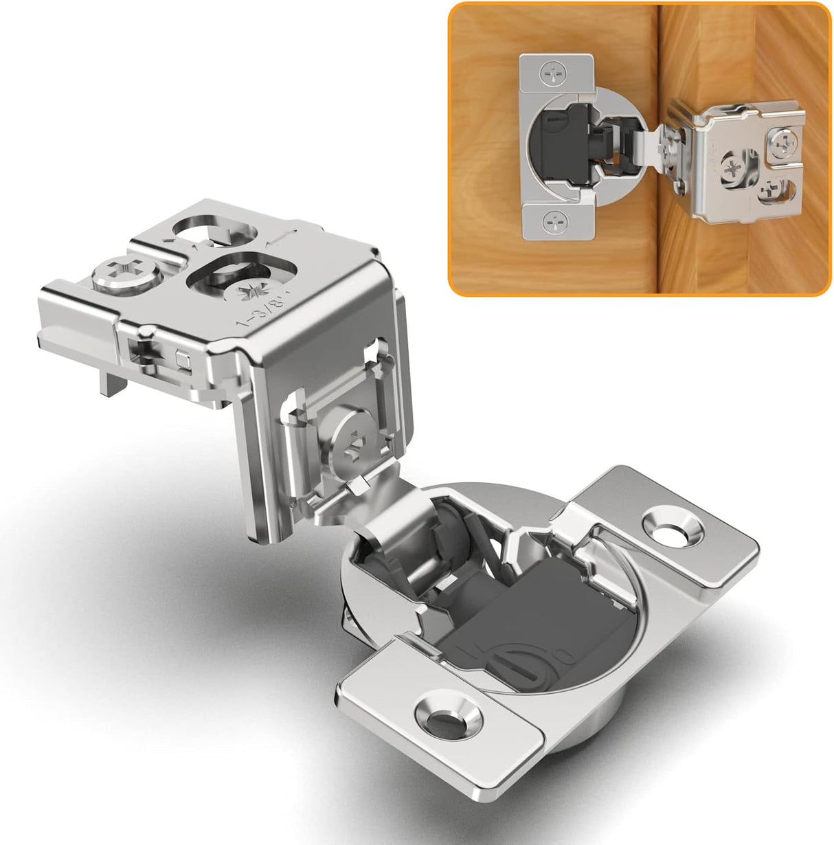 Chibery 4D Soft Close Concealed Hinges for Face Frame Door, Adjustable Closing Speed, Smooth Slow Self Close Hinges, Satin Nickel, 105° Open Angle Stainless Steel Cabinet Hinges