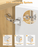 Chibery 165° Frameless Soft Close Kitchen Corner Hinges, Lazy Susan Cabinets, Clip On Plate for Easy Installation, Hidden Face Mount, 3D Concealed Slow Self Closing for Folden Cupboard