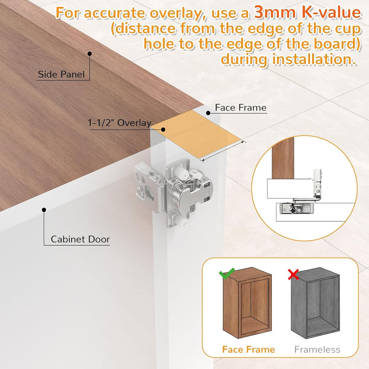 Chibery Overlay 4D Soft Close Cabinet Hinges, Concealed Face Frame, Adjustable Closing Speed, 105° Opening Smooth Slow, Hidden Self Closing for Kitchen Corner, Cupboard (with Template)