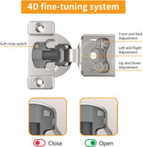 Chibery 4D Satin Nickel Concealed Hinges for Face Frame Door, Soft Close On/Off Switch, Self Closing, 105° Open Angle Concealed Stainless Steel Hinges for Framed Cabinet