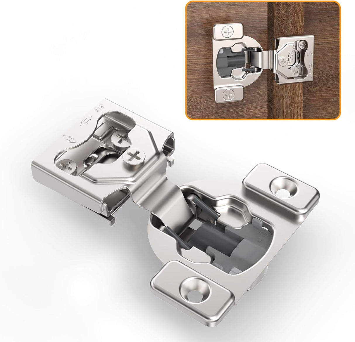 Chibery Small Overlay Satin Nickel 4D Concealed Hinges for Face Frame Door, Soft Close On/Off Switch, Self Closing, 105° Open Angle Concealed Stainless Steel Hinges for Framed Cabinet