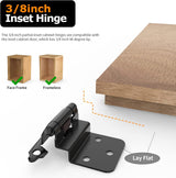 Chibery Matte Black 3/8 Inch Inset Cabinet Hinges, Self Closing Flush Face Mount Hinges with Door Bumper, Variable Decorative Hardware for Bathroom, Furniture, Kitchen Cabinet Doors