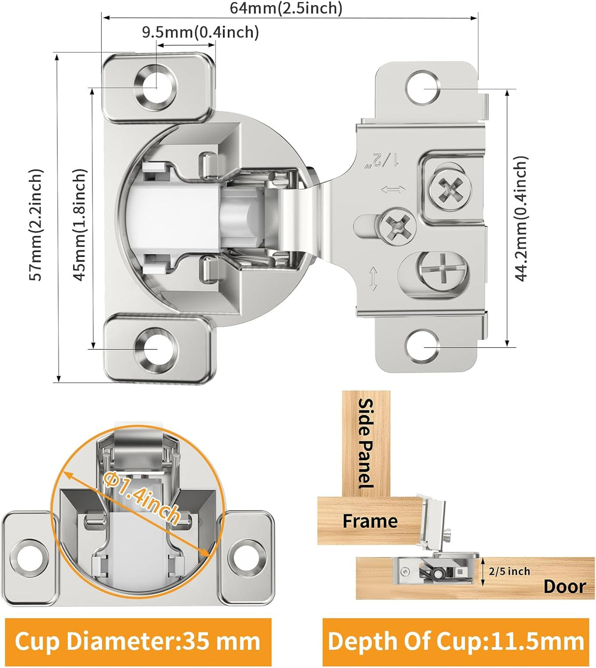 3D 105° Small Angle Slow Close Soft Close Concealed Hinge