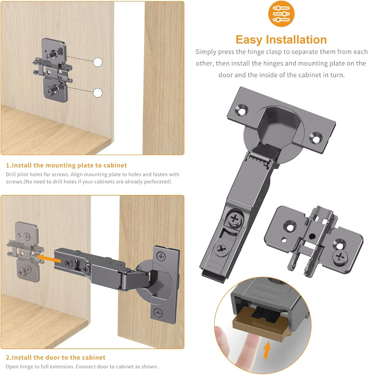 Black Titanium Plated Self Soft Closing 3D Adjustment Stop 85°＆105 ° Hinges for Cabinet Door