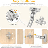 Chibery Nickel Plated Cabinet Hinges, Regular Standard Closing, Slide-on, Self-Closing, Frameless Concealed Euro 105 Degree Compact Hinges for Kitchen, Bathroom