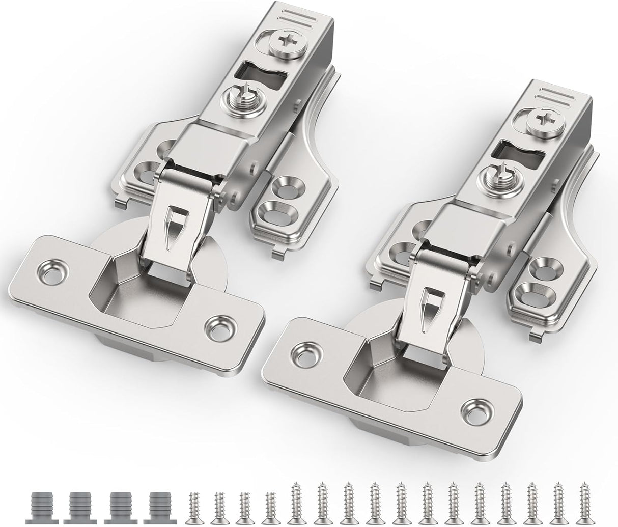 Chibery Soft Close Concealed Hinge for Face Frame ＆ Frameless Door, 3D Adjustment, Clip-on Plate, Slow Self Closing Hidden Satin Nickel, 105° Stainless Steel Hinges