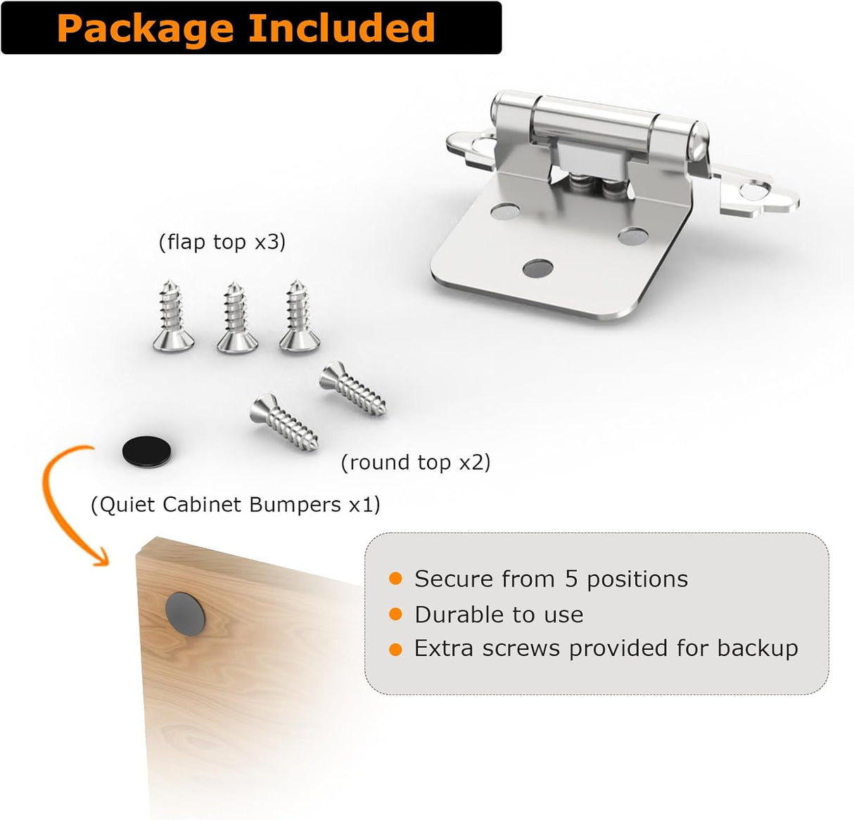 Chibery 1/2" Satin Nickel Overlay Cabinet Hinges, Self Closing Flush Mount Hinges with Door Bumper, Variable Decorative Hardware for Bathroom, Furniture, Kitchen Cabinet Doors