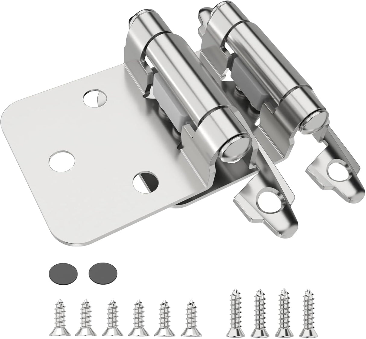 Chibery 1/2" Satin Nickel Overlay Cabinet Hinges, Self Closing Flush Mount Hinges with Door Bumper, Variable Decorative Hardware for Bathroom, Furniture, Kitchen Cabinet Doors