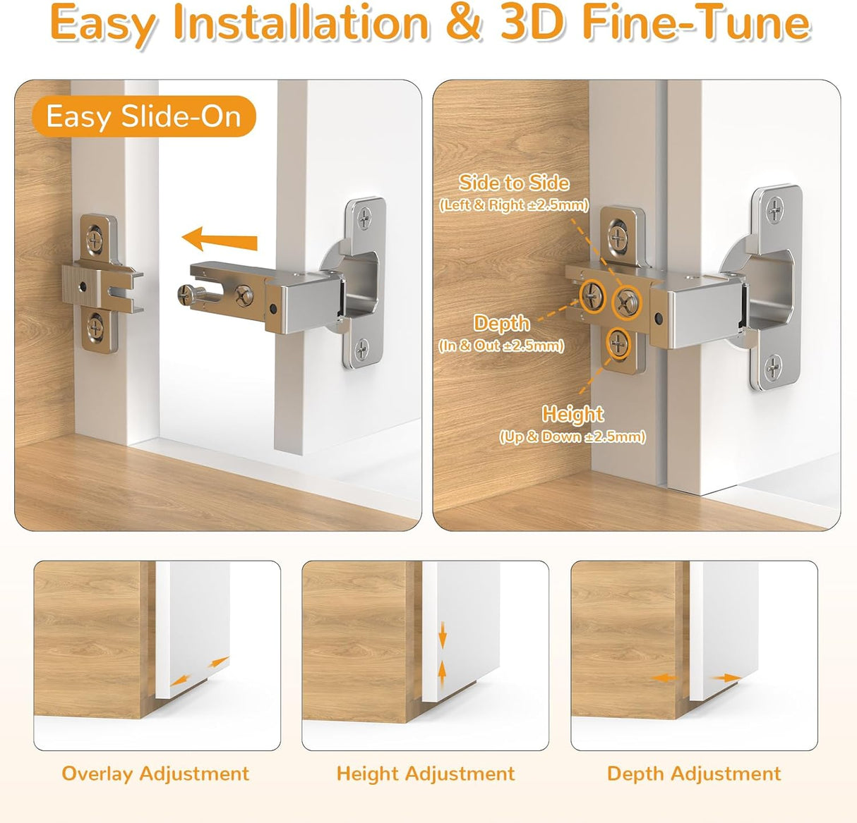 Chibery Face Frame Inset Cabinet Hinges, Soft Close 105° Insert Concealed Cabinet, Slide on Plate, Smooth Slow Self Closing Silent Hardware, 3D Heavy Duty for Blind Corner, Kitchen, Cupboard