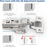 Chibery Soft Close Concealed Hinge for Face Frame ＆ Frameless Door, 3D Adjustment, Clip-on Plate, Slow Self Closing Hidden Satin Nickel, 105° Stainless Steel Hinges