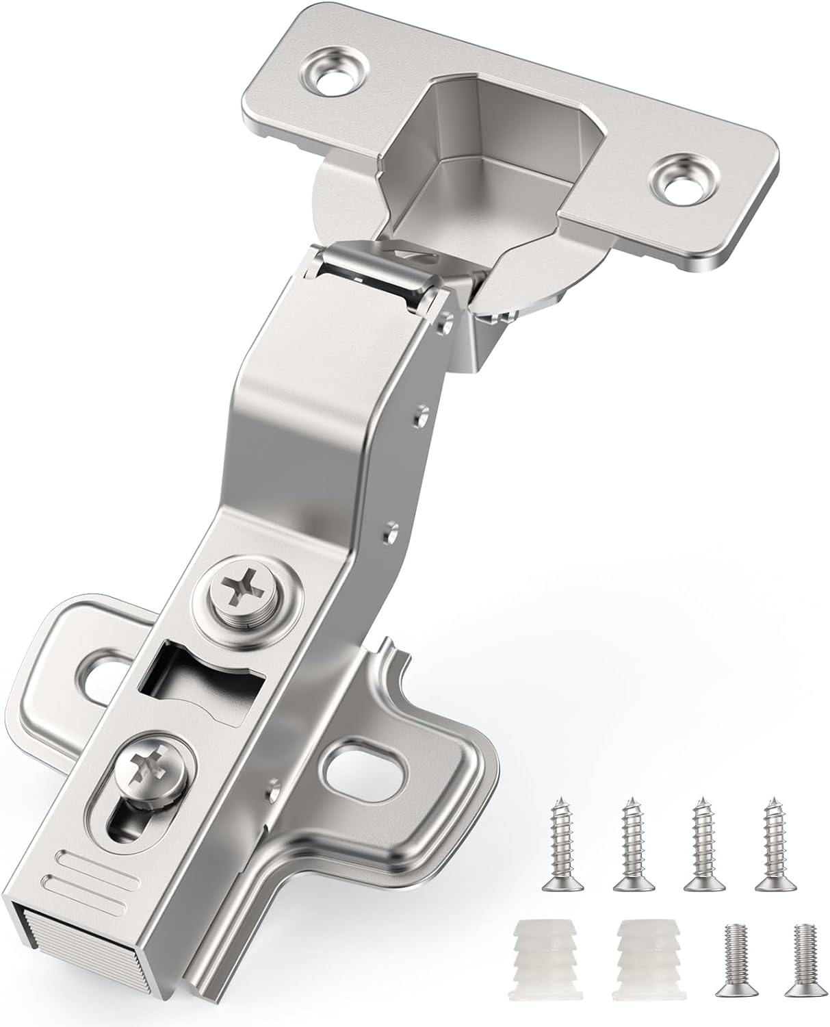 Chibery Soft Close Concealed Frameless Cabinet Hinges, Satin Nickel, 105°, Stop at Will 45-105 Degree, Self Closing, 3D Adjustment, Clip On, Stainless Steel for Cupboard Kitchen