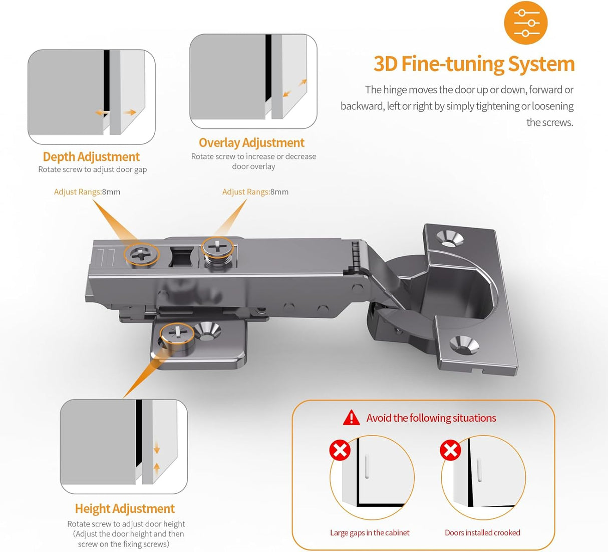 Black Titanium Plated Self Soft Closing 3D Adjustment Stop 85°＆105 ° Hinges for Cabinet Door