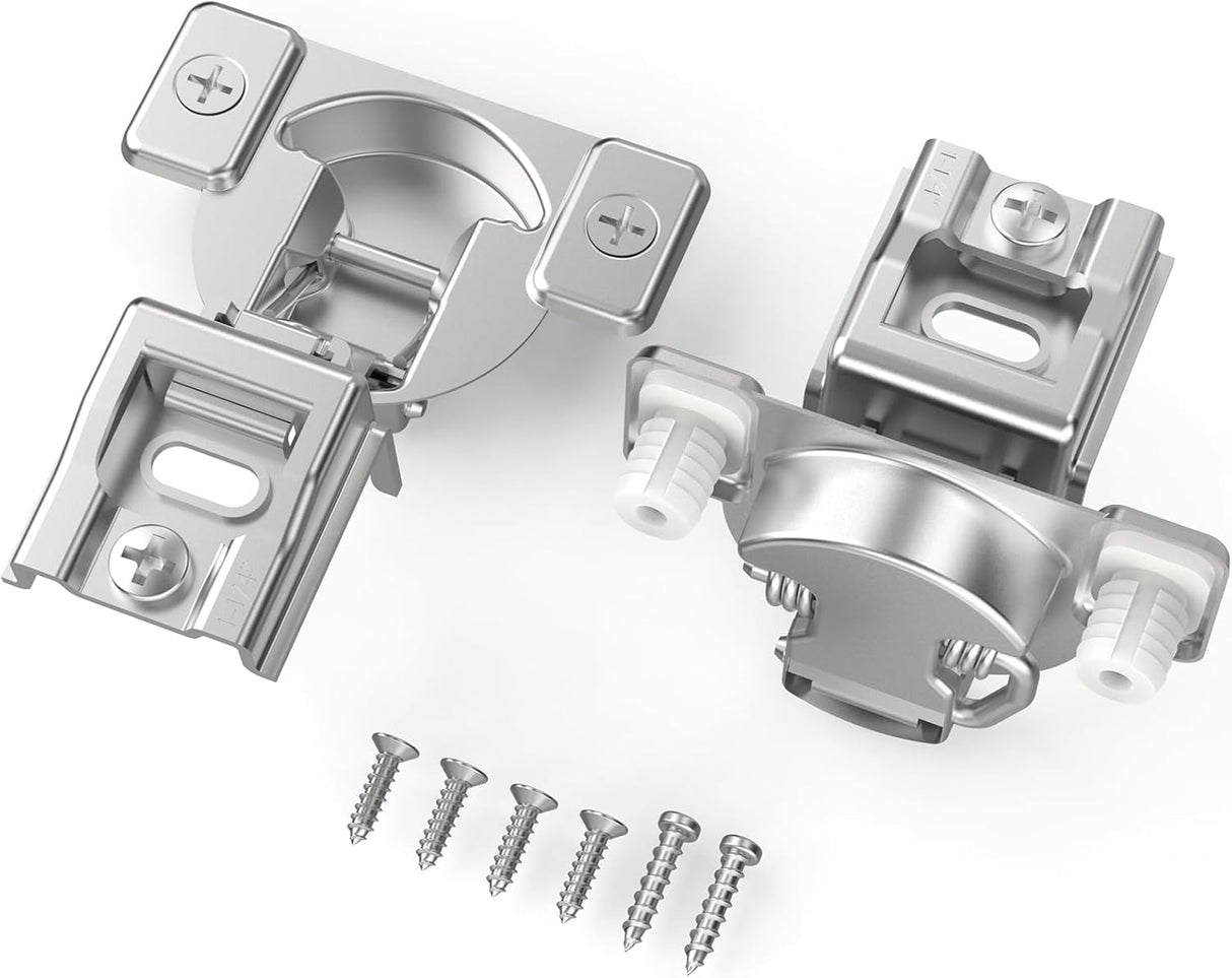 Chibery Non-Slow Close Regular Hinges, Concealed Cabinet Hinges for Face Frame Door, Self Closing Hidden, 105° Opening, Easy-on Dowels ＆ Self-Tapping Wooden Screws