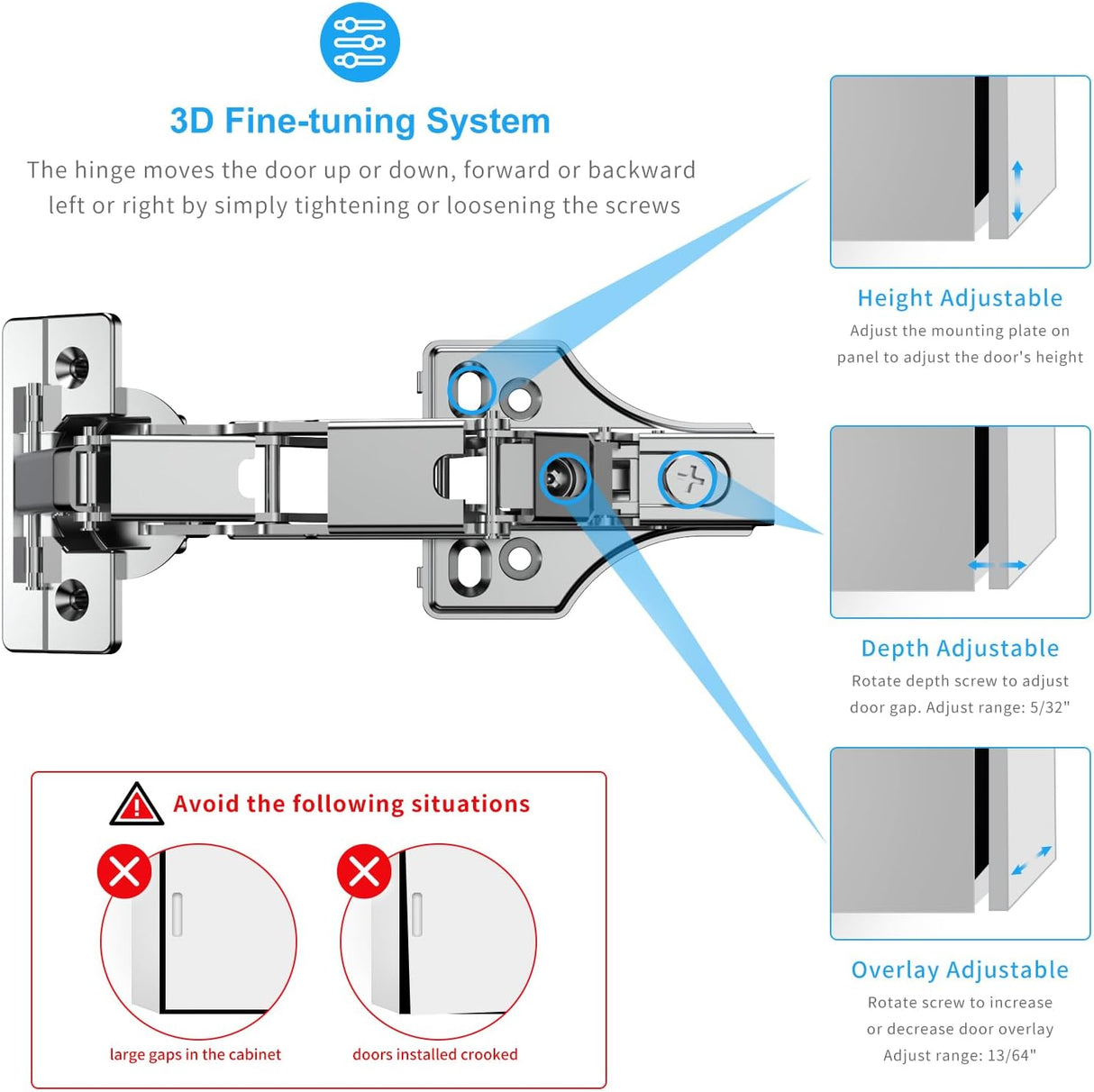 Face Frame Full Overlay 175° Lazy Susan Hinge, Clip ON Plate, Chibery Soft Close Multi-Pivot Concealed Hardware for Corner Kitchen Cabinet, Cupboard Folded, Folden Door, Closets