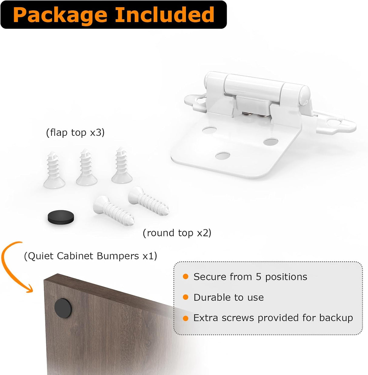 Chibery 1/2" White Overlay Cabinet Hinges, Self Closing Flush Mount Hinges with Door Bumper, Variable Decorative Hardware for Bathroom, Furniture, Kitchen Cabinet Doors