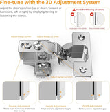 Chibery Overlay Soft Close Face Frame ＆ Frameless Hinges, Stainless Steel Quiet 3D Concealed for Kitchen Door, 105° Slow Smooth Hardware Replacement, Self Closing Hidden, Satin Nickel